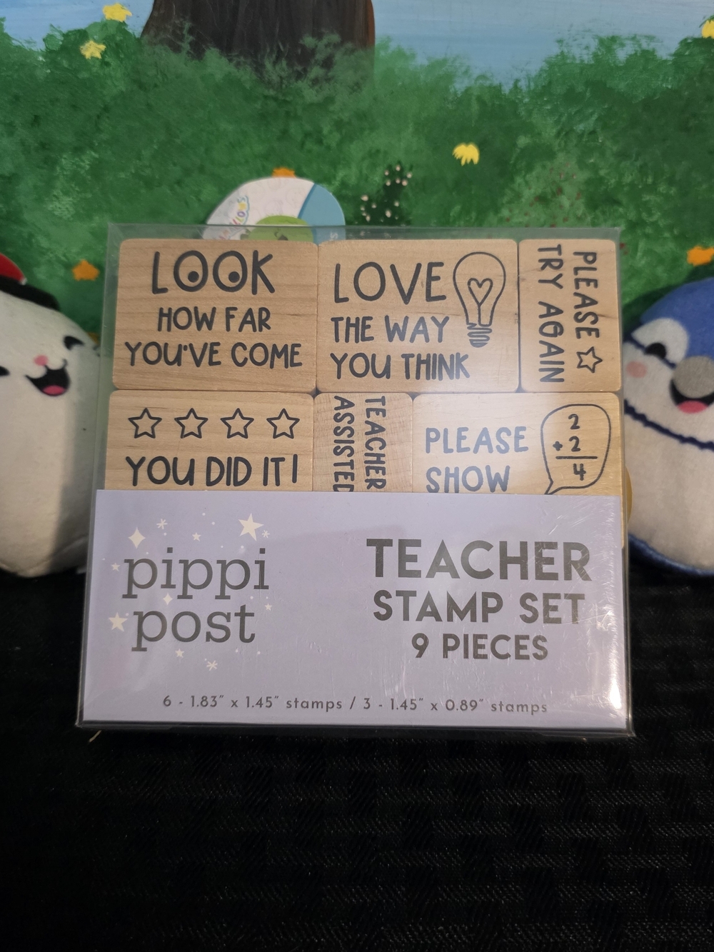 Teacher Stamp Set - Natural Wood & Black Ink Design